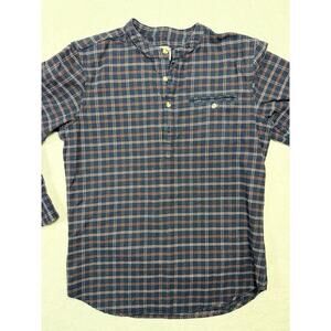 Orton Brothers Sunday Henley Plaid Shirt M Navy Red Coastal Academia Gorpcore